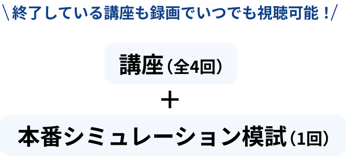 終了している講座も録画でいつでも視聴可能！講座（全4回）本番シミュレーション模試（1回）